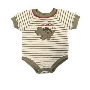 White and Green Bodysuit with Playful dinosaur design